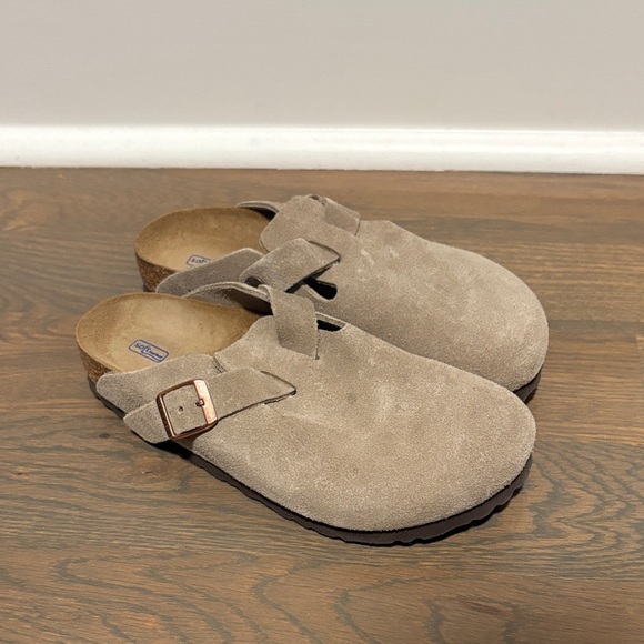 Birkenstock Taupe Boston Suede Clogs - Picture 1 of 8